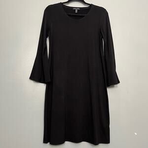 Eileen Fisher Black Dress Sheath Bell Sleeve Tencel Knee Length Women’s Size XS